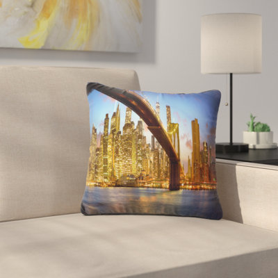 Manhattan Panorama with Skyscrapers Cityscape Pillow