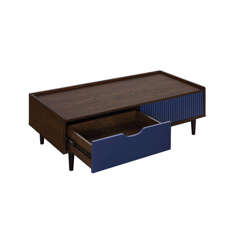 Duane Dark Brown and Navy Blue Wood and Metal Coffee Table with Storage