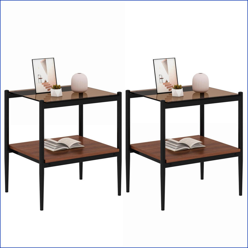 Ensemble de 2 tables basses en verre trempé brun pour le salon, facile à nettoyer et amp; Capacité de rangement de 110 lb