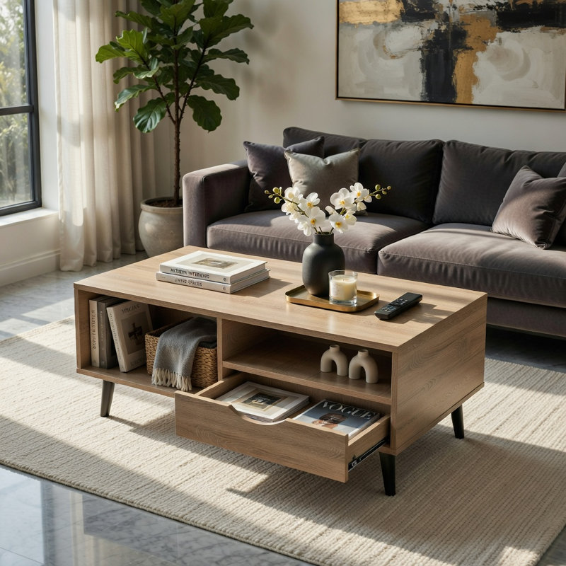 Table basse rustique avec beaucoup de rangement Hommoo, Naturel