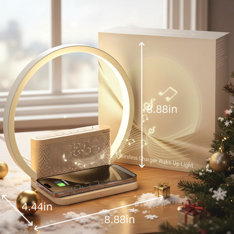 Sunrise Alarm Clock Wireless Charger, 10 White Noise Modes + 30/60/90-Minute Timer, 3-Level Touch Night Light, Dual Clock, Suitable For Bedroom Decor, Women's Gift