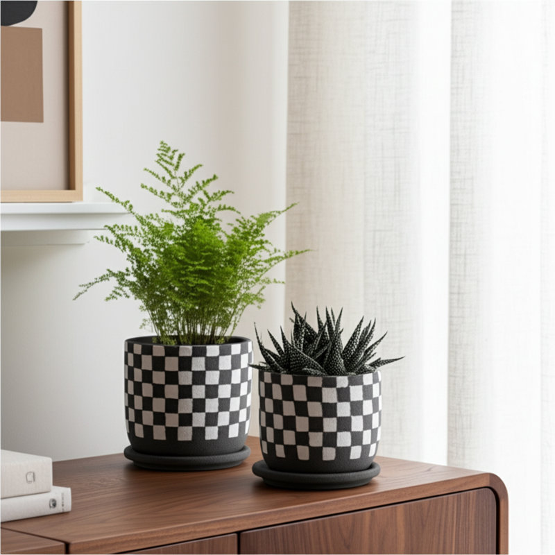 Ensemble de pots à fleurs en céramique avec plateau de drainage Jamesjoseph, Noir