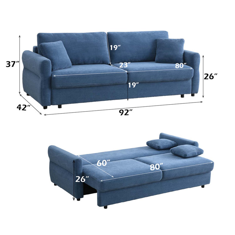 Canapé-lit Haran de 92 po, tissu bleu, Bleu