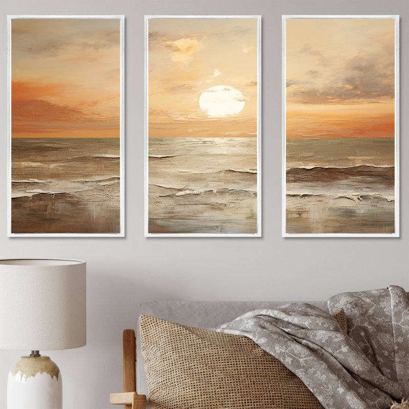 Pless - Coastal Sunset Canvas Art Set, White Floater Framed, 32" H x 48" W x 1" D