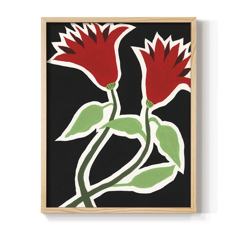«Pop Flowers VI», reproduction encadrée - bois massif, Naturel