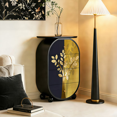 Commode décorative rectangulaire à 4 tiroirs en bois massif
