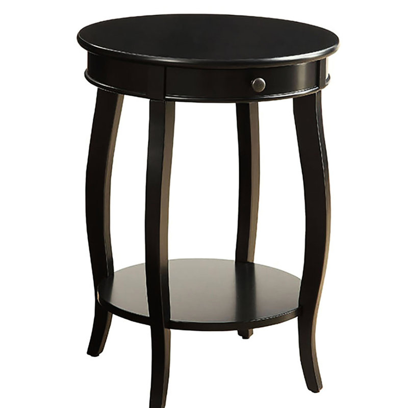 Table de bout en bois noir avec tiroir et tablette inférieure, style rond pour la maison