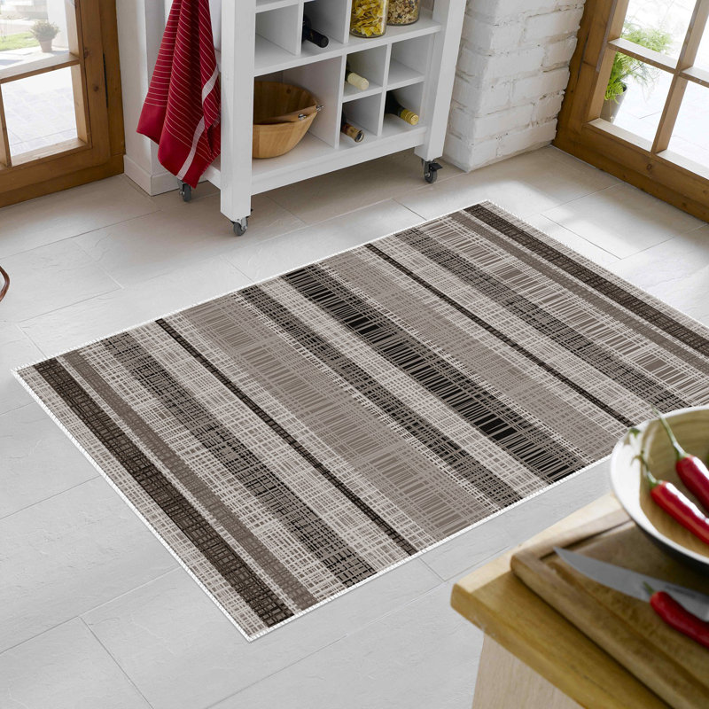 Tapis brun / gris en polyamide tissé à la machine Viva, Tapis de couloir 3 pi 3 po x 9 pi 10 po