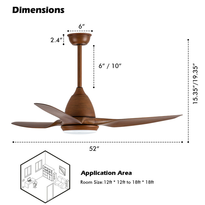 Ventilateur de plafond 3 pales 52 po, Brun