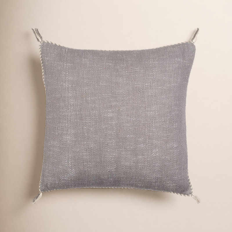Tenor Tassels Cotton Pillow Cover, 18"H x 18"W, Cream/Black