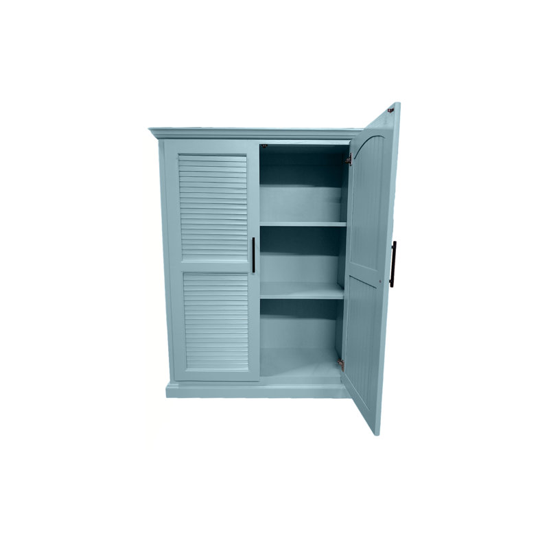 Shutter Style Solid Wood kitchen Pantry Cabinet, Interesting Aqua