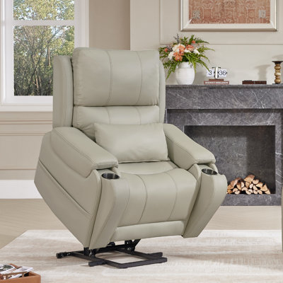Fauteuil inclinable électrique en cuir véritable avec poche et coussin lombaire
