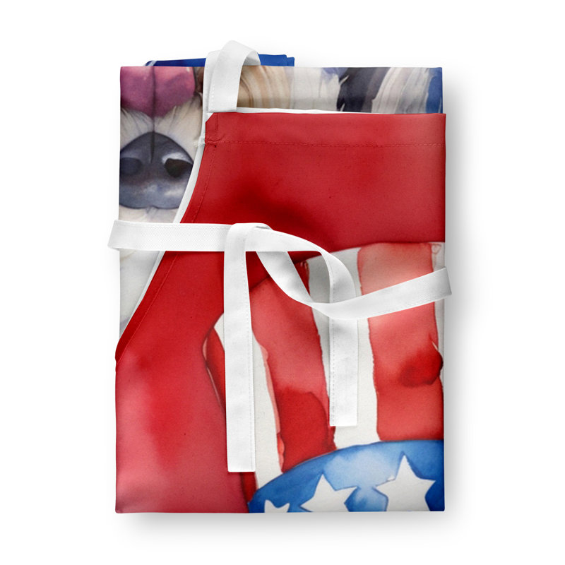 Patriotic American Apron, White Old English Sheepdog