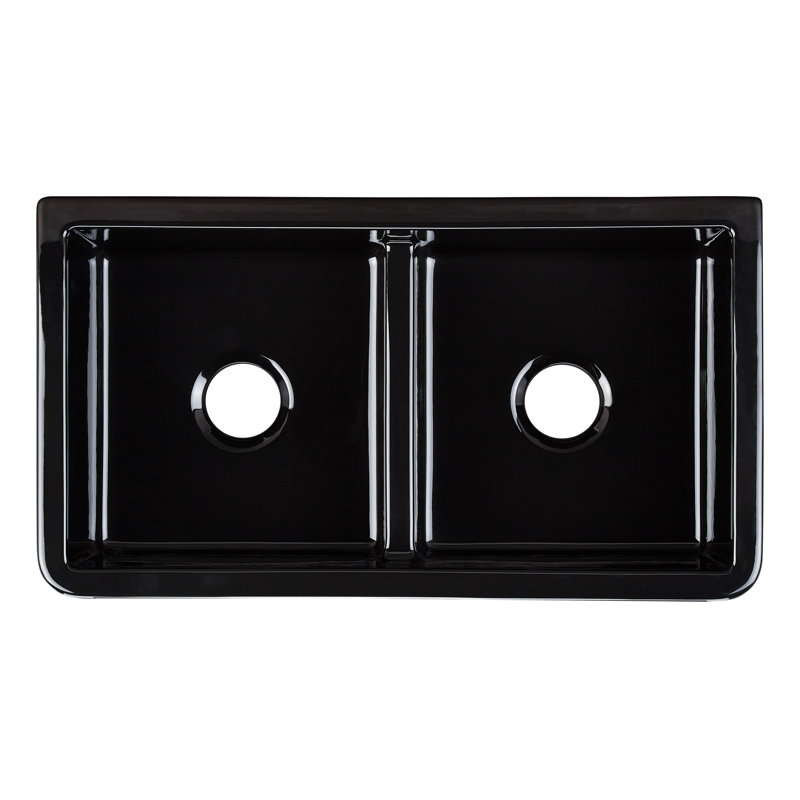 Grigham 33" L Double Basin Farmhouse / Apron Kitchen Sink, Gloss Black