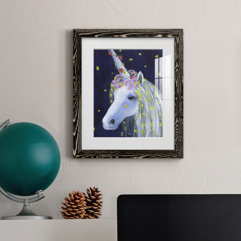 Licorne IV - peinture encadrée, Cadre noir, H 24 po x l 18 po x P 1,5 po