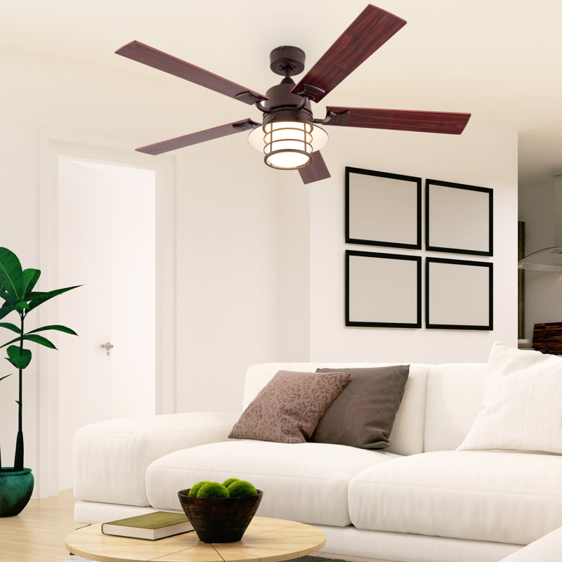 52-Inch Ceiling Fans with Lights, Pull Chain and Remote Control, Walnut/Oak Reversible Blades, for Bedroom and Living Room