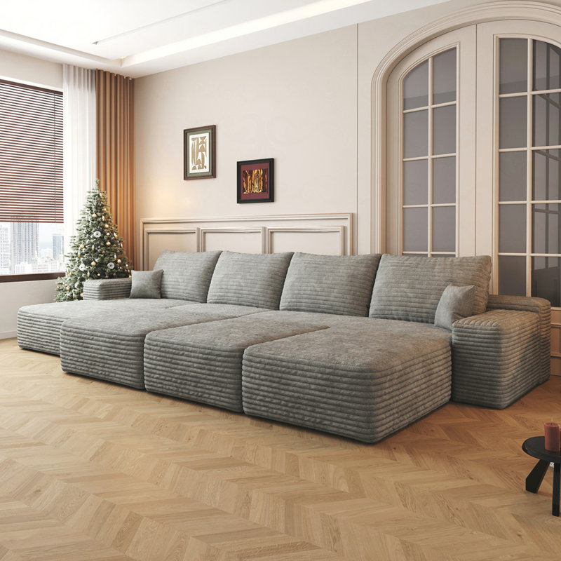 Canapé modulaire Boneless, Velours côtelé gris, Orienté à gauche (vu de face)