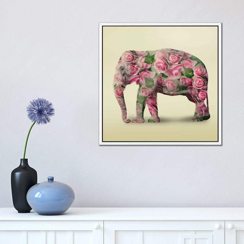 Elephant Flowers I by Vin Zzep - Print on Canvas, White Framed, 45.72 cm H x 45.72 cm W