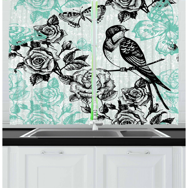 Ensemble de rideau de cuisine 2 pièces oiseaux