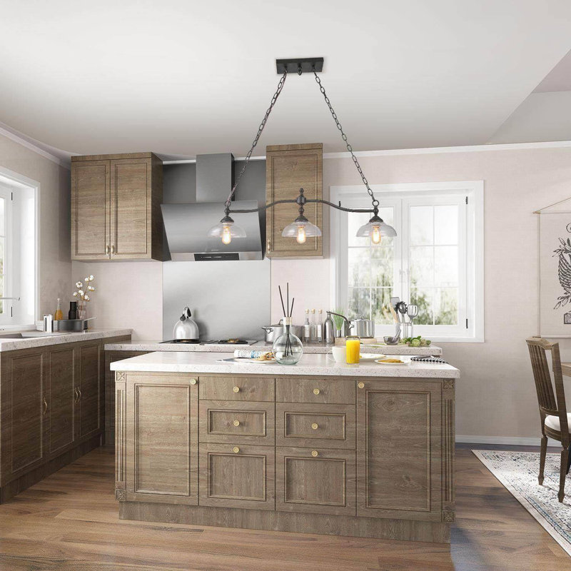 Castille 3-Light 38.1'' W Dome Industrial Black Kitchen Island Pendant
