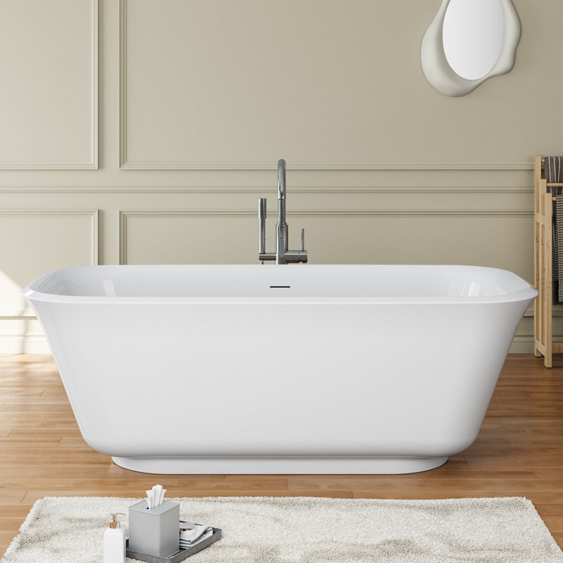 67" L x 31.5" W Freestanding Acrylic Soaking Bathtub, Double-Ended Design, Glossy White