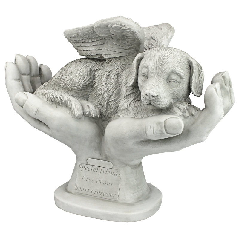 Gray Resin Dog Memorial Statue with Angel Wings