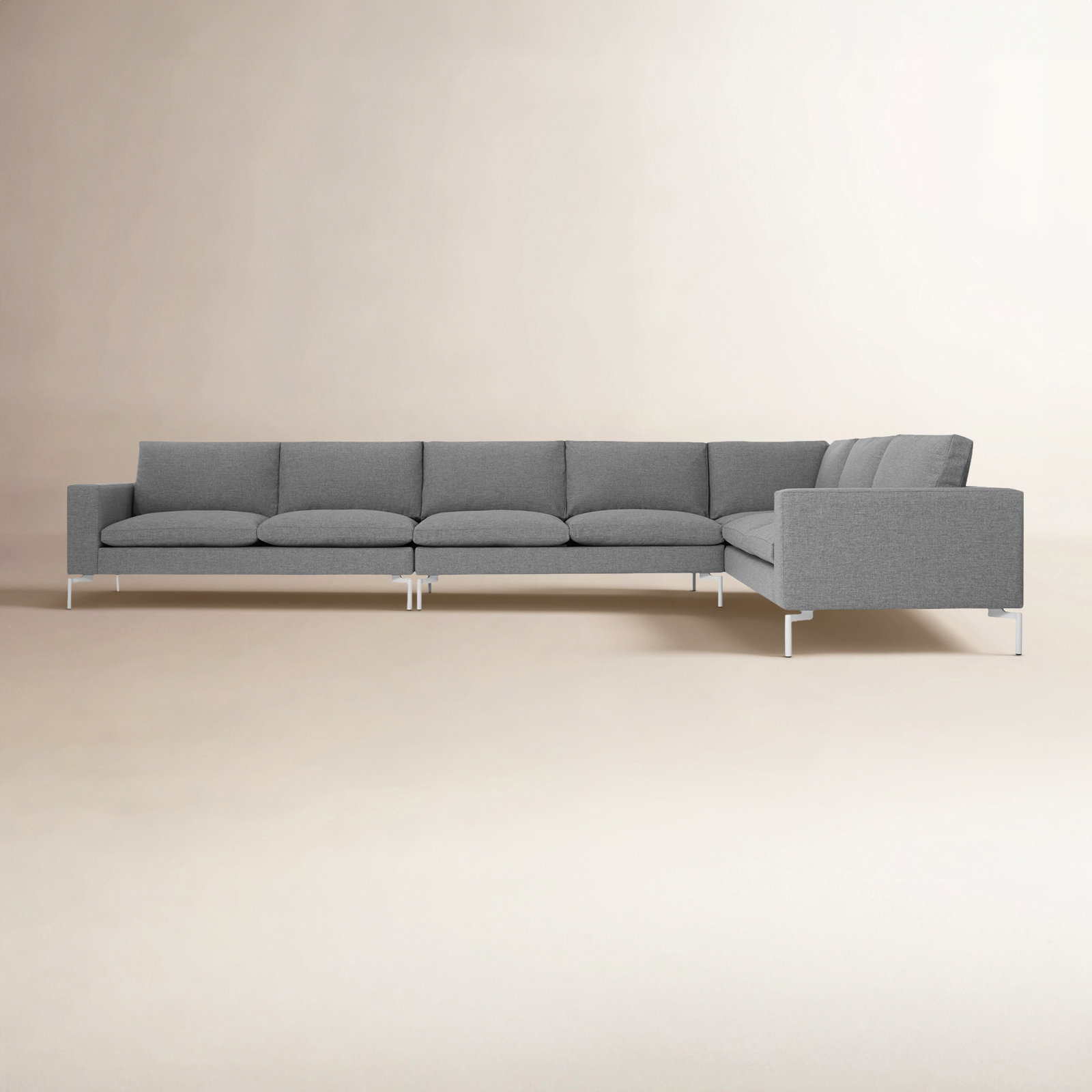 New Standard Upholstered L-Sectional, Right Hand Facing, White, Spitzer Gray Polyester