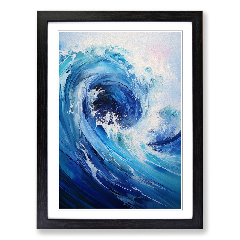 Wave Modern Informel - Single Picture Frame Print on Wood, Black Framed, 34cm H x 25cm W