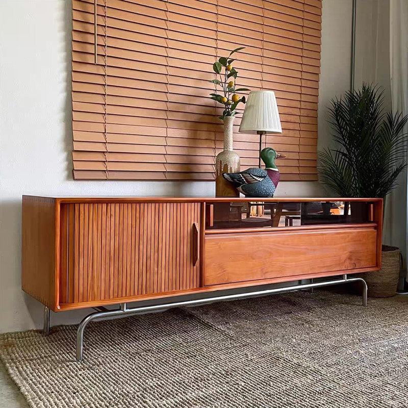 Meuble télé en bois massif rétro et simple, H 23,22 po x L 70,86 po x l 15,74 po