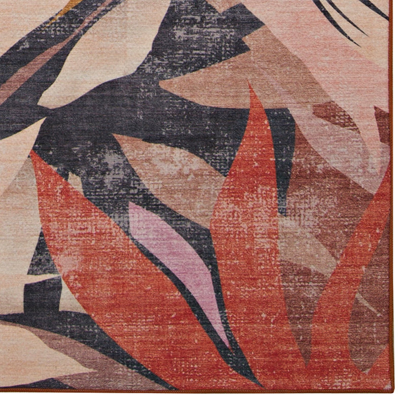 Tapis orange lavable floral Kivett, Rectangle 7 pi x 9 pi