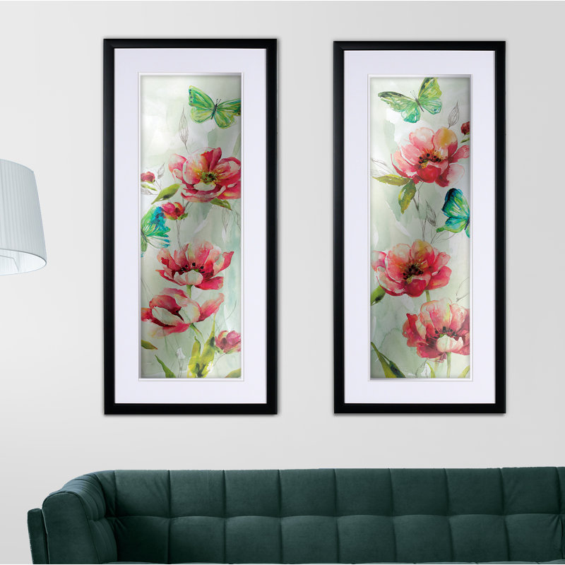 « papillon welcome », ensemble de 2 reproductions de peintures à l’acrylique encadrées