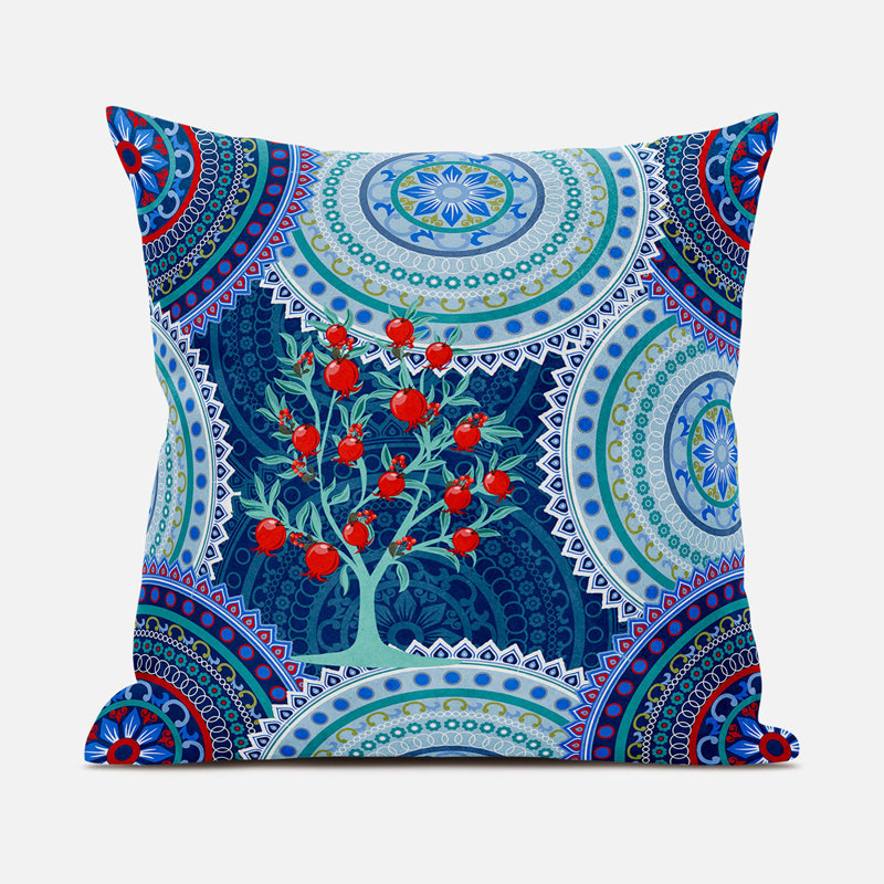 Housse et insert de coussin décoratif intérieur / extérieur en mélange de polyester, 18 po x 18 po, Indigo / blanc / rouge