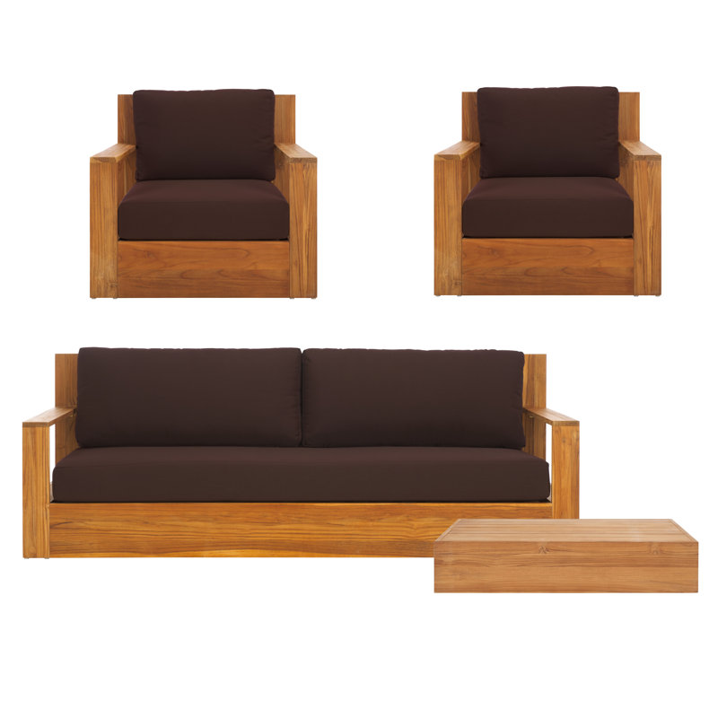 Hurlow 4 Piece Outdoor Conversation Set, Dark Brown