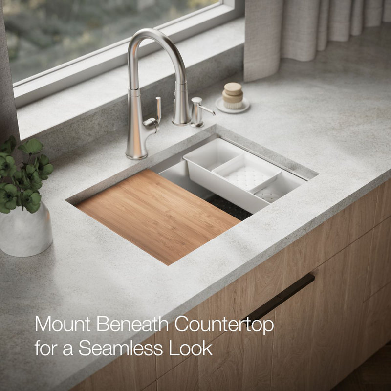 Task27-In X 22-In Top-Mount/Undermount Single-Bowl Workstation Kitchen Sink With Accessories, 2 Hole