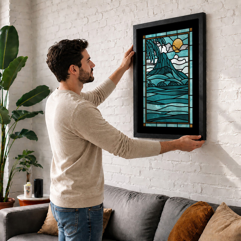 Stained Glass Coastal - Print, A4 - 29.7 x 21.0 cm, White