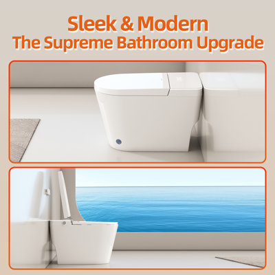 Smart Toilet with Bidet Built in, Luxury One Piece Elongated Bidet Toilet with Auto Close & Flush, Foot Sensor to Open/Close/Flush, Heated Seat, Massage Wash, Night Light, Remote Control