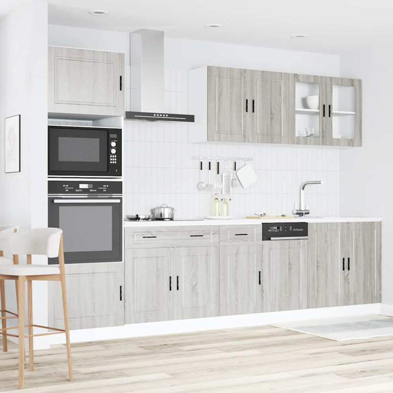 7 Piece Kitchen Cabinet Set Kalmar High Gloss Engineered Wood, Grey Sonoma