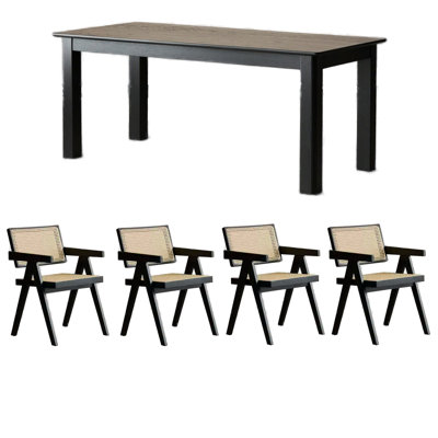 Solid wood black simple dining tables sets