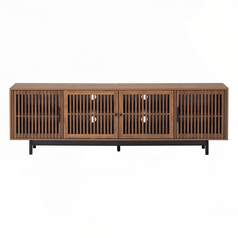 Modern TV Stand for TVs, Entertainment Centre with Closed Storage Cable Management, Soft-Closing Hinges, Solid Wood Legs