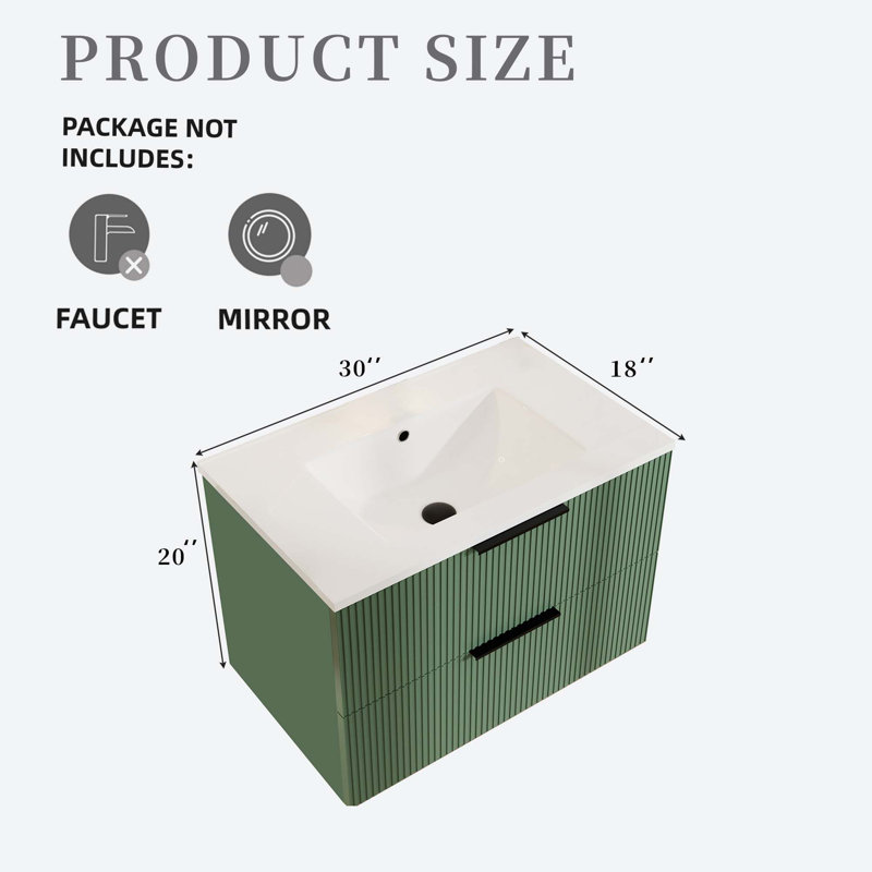 Meuble-lavabo flottant moderne avec lavabo et tiroirs en céramique, Green
