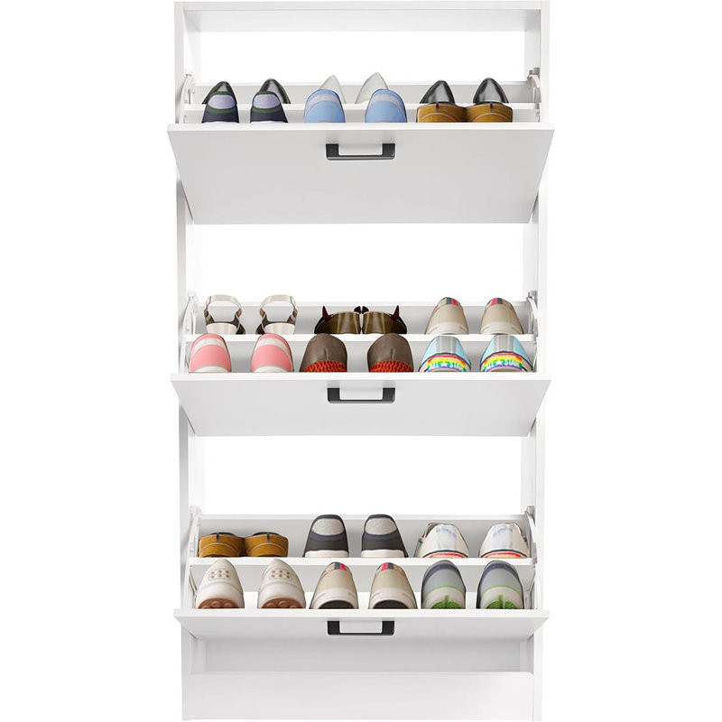 18 Pair Shoe Storage Cabinet, White/Black