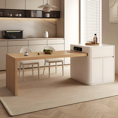 86.61"Household island-style dining table with retractable kitchen island