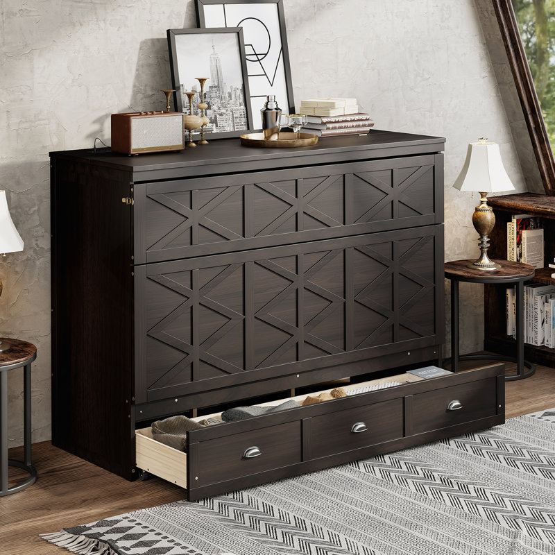 Lit escamotable avec grands tiroirs et port USB, Espresso