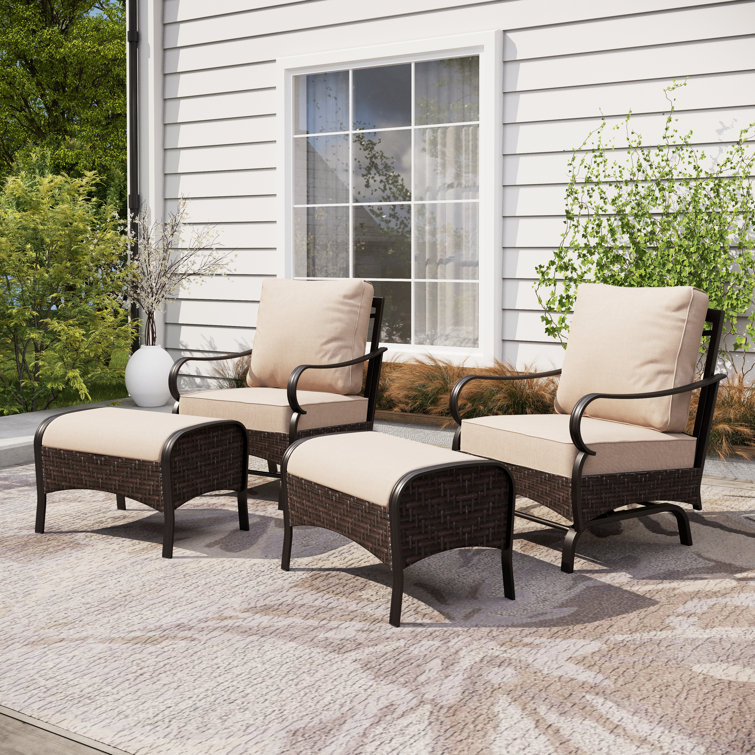 Argyri Rocking Patio Chair with Cushions and Ottoman