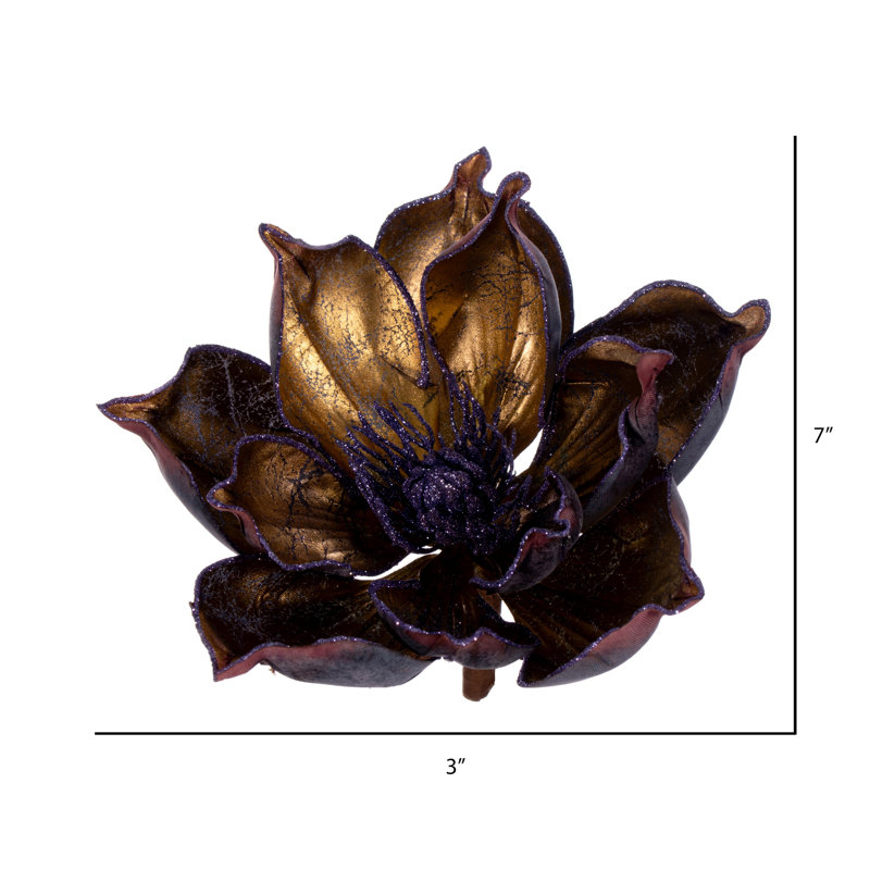 Vickerman 7" Artificial Burgundy Glitter Magnolia On Clip, 2 Pieces Per Bag, Purple