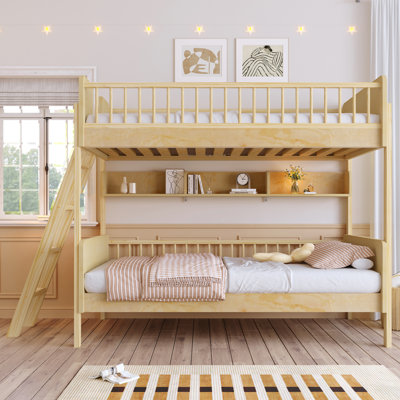 Lit simple superposé en bois avec 3 tablettes de rangement et échelle réversible