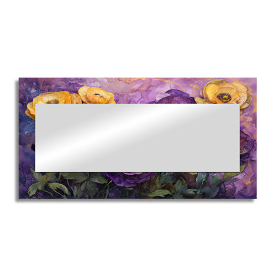 Lavender Ranunculus Flowers Field II - Floral Accent Wall Mirror - Printed On Metal