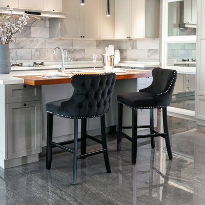 Aden 26.7" Seat Height Velvet Upholstered Counter Stools with Button Tufted by House of Hampton