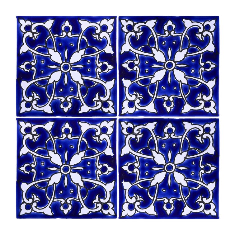 Sass & Belle Set of 4 Mediterranean Santorini Mosaic Ceramic Blue