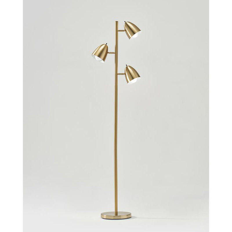 Mid-Century Modern Brass 64" Adjustable 3-Light LED Floor Lamp